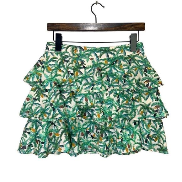 Farm Rio Tropical Toucans Print Ruffles Layered Mini Skirt Green Size Small - Picture 5 of 9